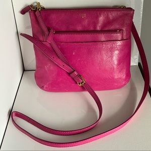 Fossil Pink Leather Crossbody Bag